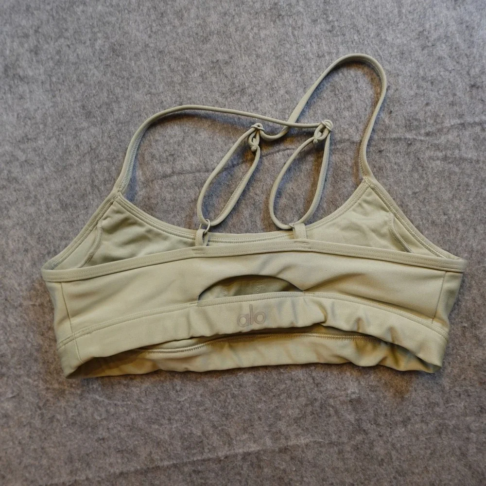 Alo Yoga Sports Bra Women Extra Small Sage Green Airlift Intrigue Strappy Gym